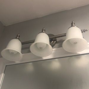Bathroom Vanity Light, Brushed silver, three lights with glass lampshades